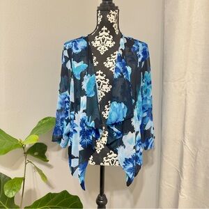 Allison Daley Women's Floral Blue and Black Sheer Cardigan Size 12